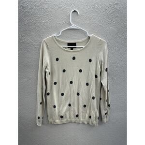 Absolutely Womens Sweater Size Small Tan Black Polka Dot Long Sleeve Lightweight